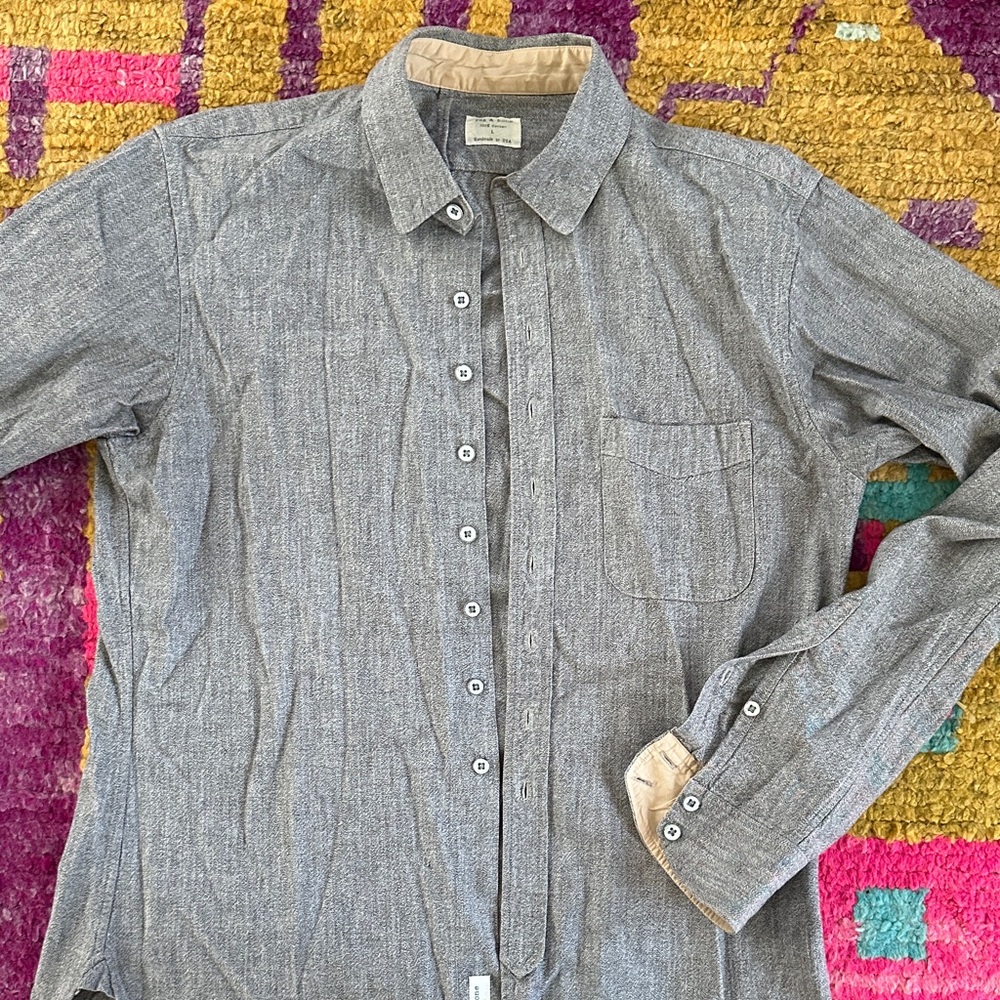 Rag and Bone Classic Gray Men's Button-Down Shirt Selvedge Denim